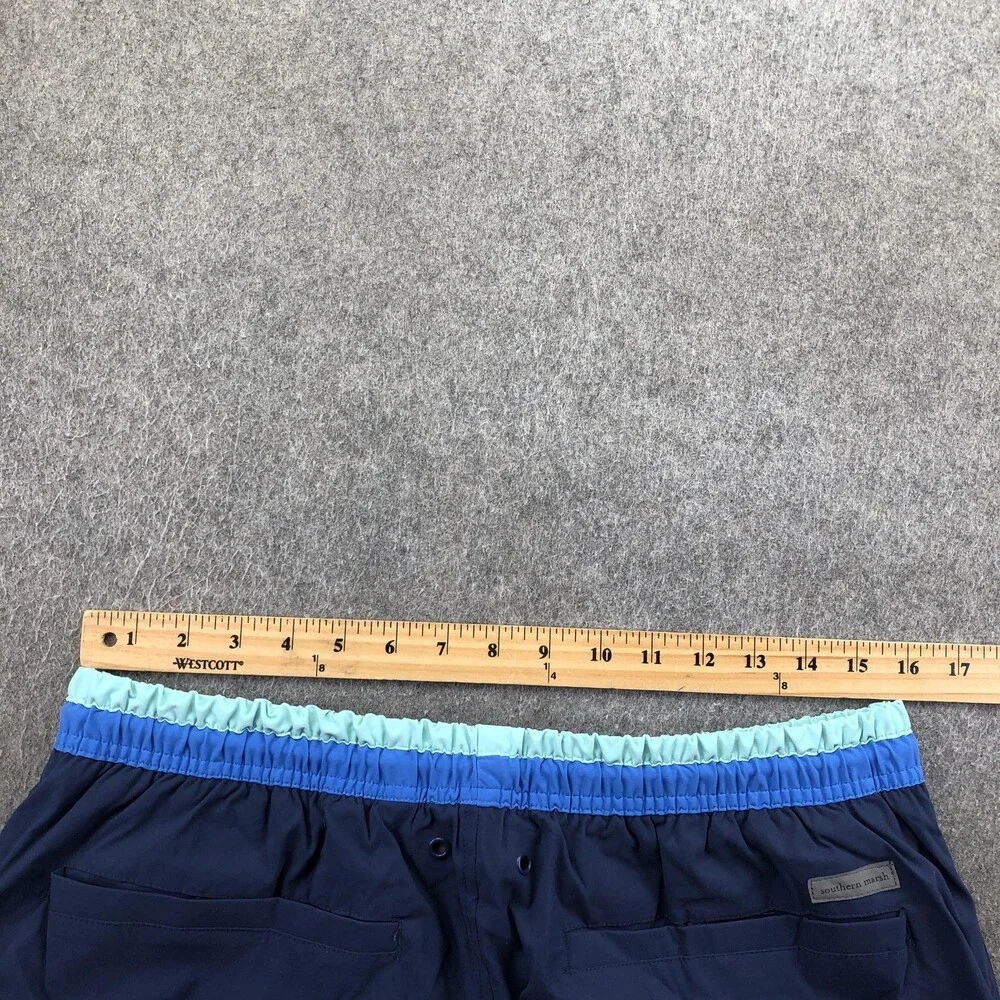 Southern Marsh Swim Trunks Mens Medium Blue Elastic Waist Drawstring Lined